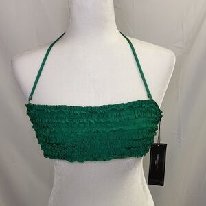 BCBGMaxAzria Ruffle Bandeau Bikini Evergreen Small